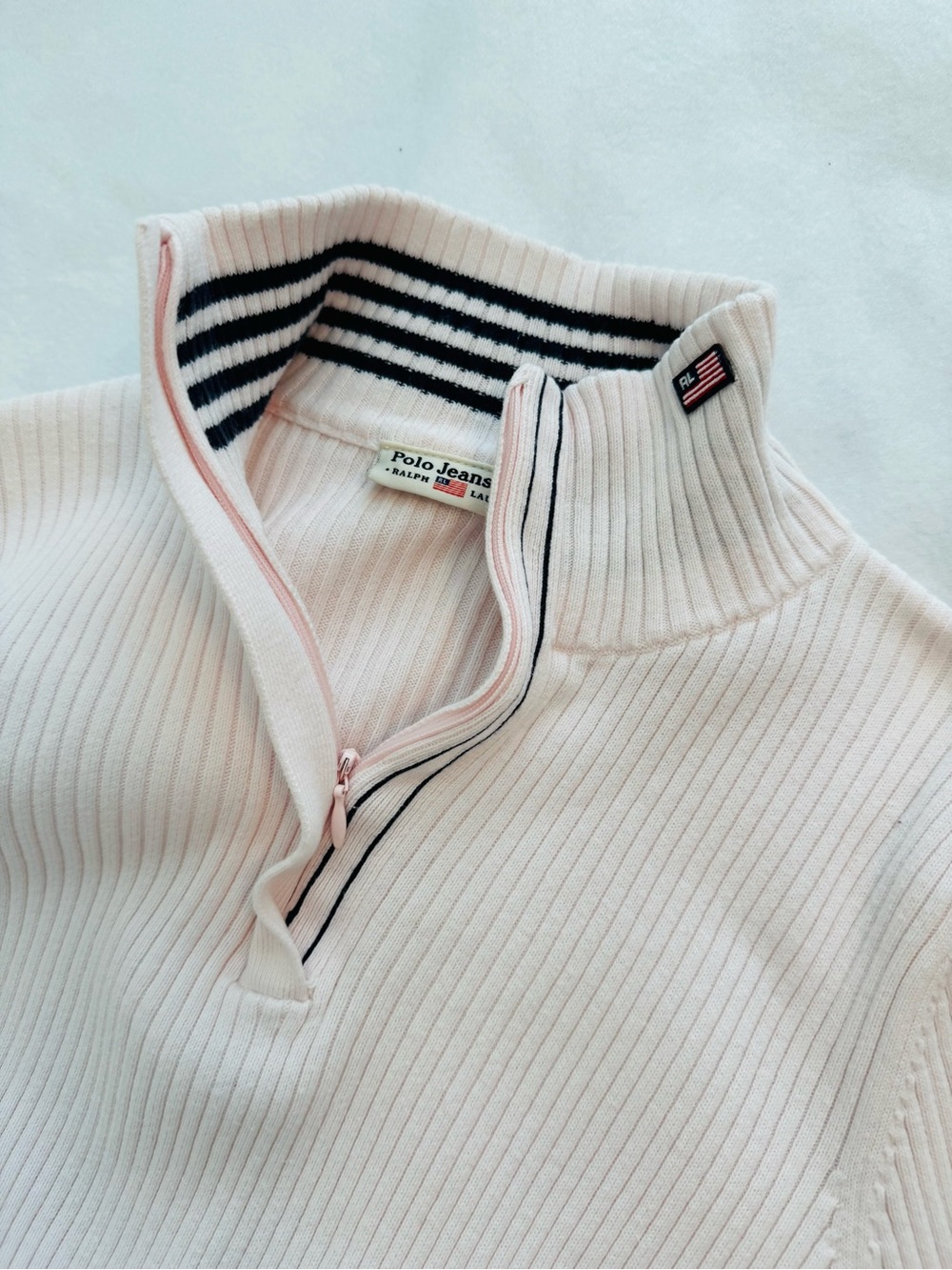Polo Jeans by Ralph Lauren Pink Ribbed Half-Zip Sweater Vintage 90’s GC Sz L